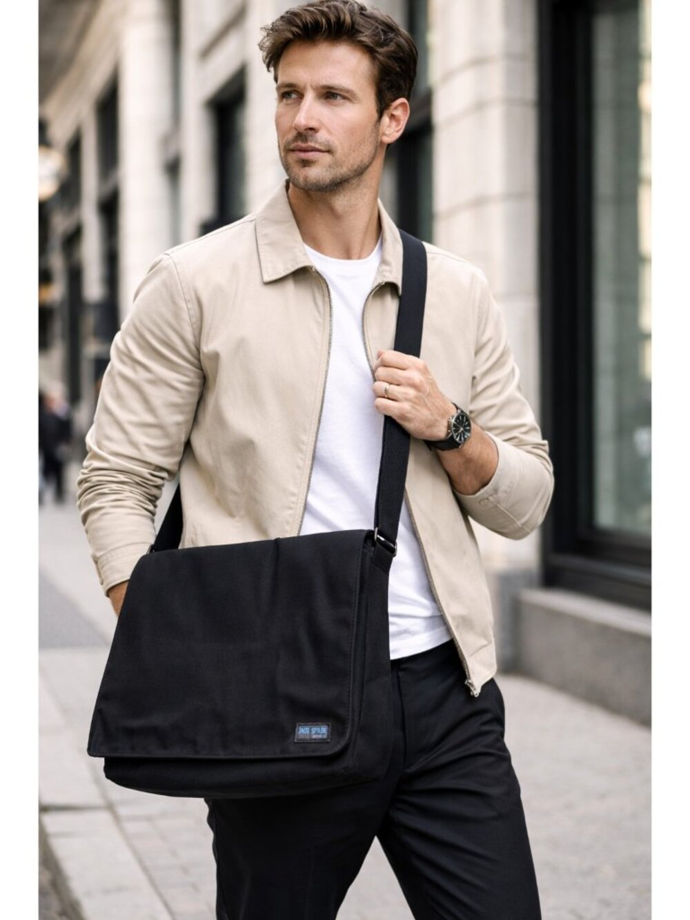 Jack Spade Greene St Black Canvas Messenger Bag Crossbody Shoulder Minimalist